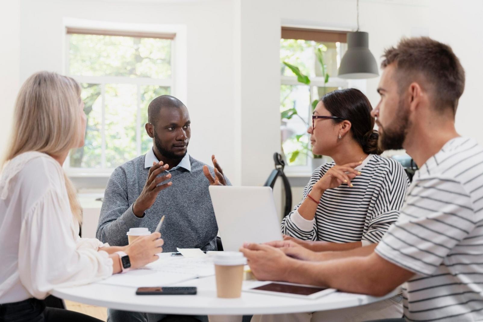 Small cafe interior with morning sunlight